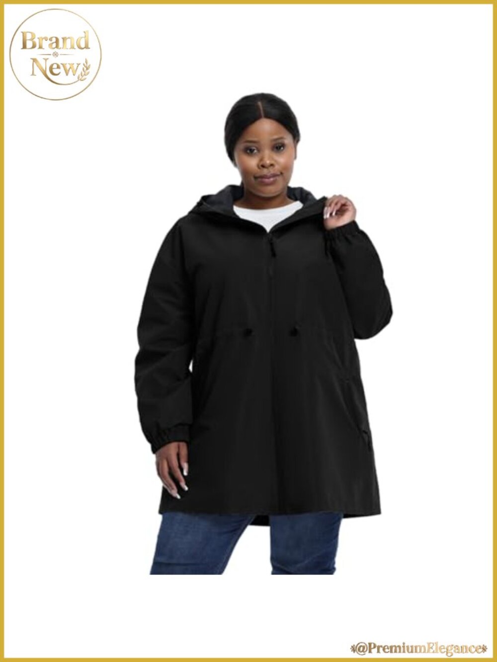 Plus Size Women's Water-Resistant Windbreaker Jacket with Hood, Lightweight